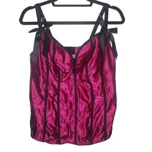 Cacique Corset Bustier 22/24 Magenta Longline Underwire Satin Bow Y2K Coquette